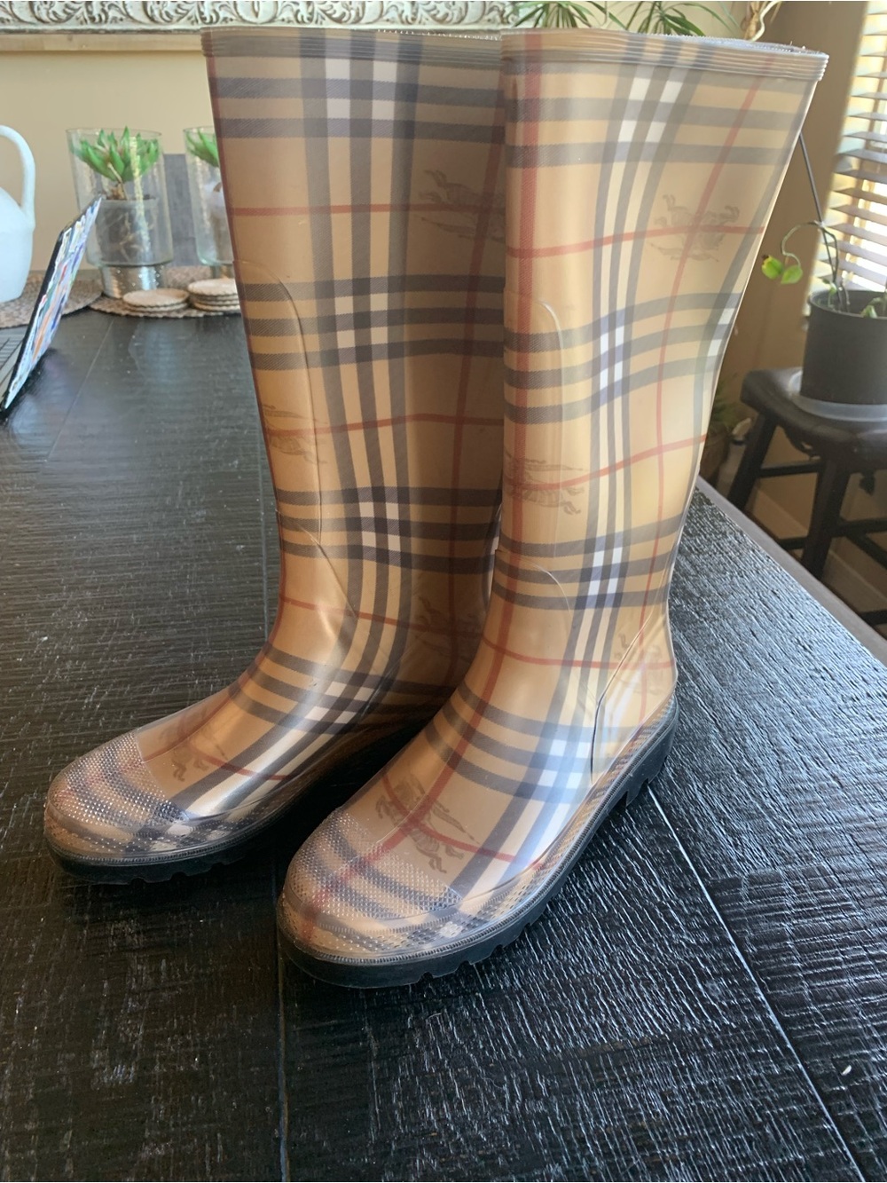 Burberry Tan Nova Check Waterproof Rain Boots